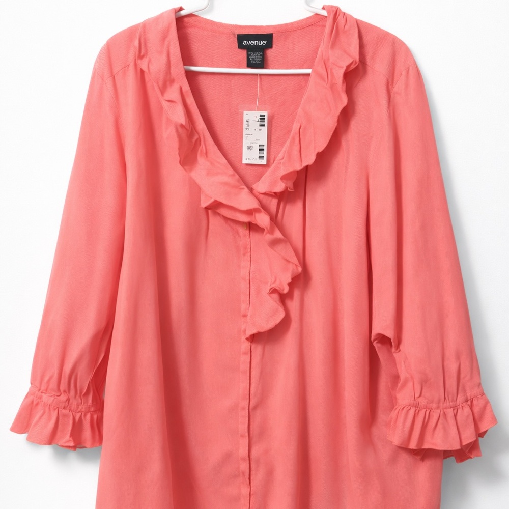 Avenue Vibrant Coral Stripe Ruffle Top